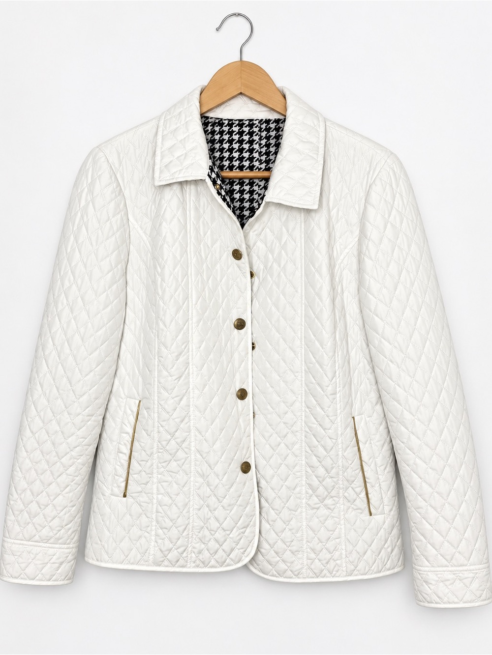 Reversible Diamond quilted barn jacket white gold details size medium